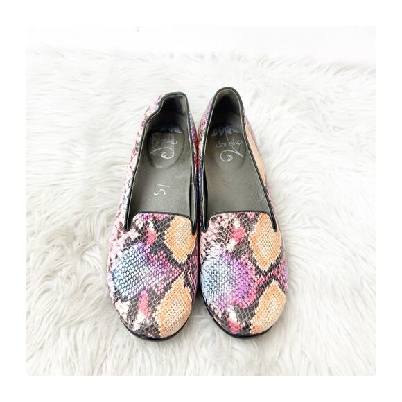 Dansko Olivia 38 8 Pink Women's Embossed Snakeskin Slip On Leather Ballet Flats - Picture 8 of 14